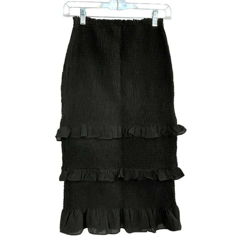 Abercrombie & Fitch Black Smocked Tiered Ruffle Skirt Size S NWT - Picture 3 of 16